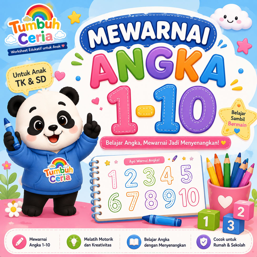 Preview worksheet warnai angka 1 sampai 10